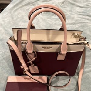 Kate Spade Cameron medium handbag with wallet oxblood/pink /ivory. NWT